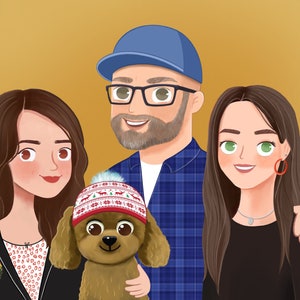 Pet Portrait - Custom Family & Pet Illustration, Unique Caricature Art, Draw My Family, Personalized Gift for Animal Lovers