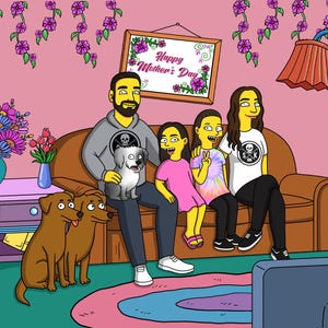 Simpsons Portrait | Simpsonize Me Custom Art | Personalized Cartoon Drawing | Unique Family Cartoon Gift