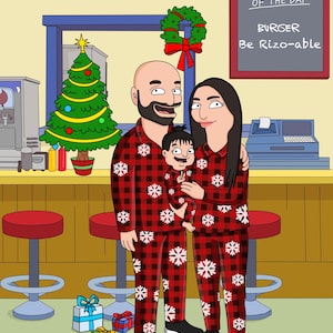 Bobs Burgers Porträt: Benutzerdefinierte Bobs Burgers Cartoon Familienporträt, einzigartiges Weihnachtsgeschenk, lustige Paarkunst, personalisierte Familienkunst
