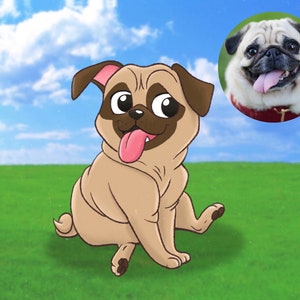 Cadeau de maman de crabot, portrait danimal familier, illustration faite sur commande danimal familier, portrait danimal familier de dessin animé, cadeau de jour de mères, portrait fait sur commande de pug image 1