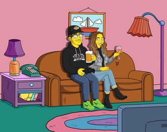 Christmas Family Cartoon Portrait, Simpsons Family Portrait, Simpsons Portrait, Get Your Family Simpsonized, Custom Cartoon Portrait