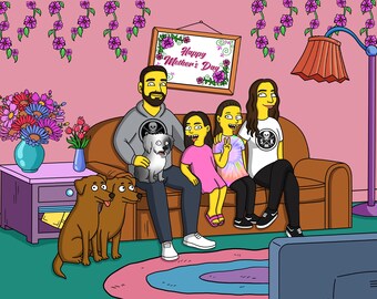 Simpsons Portrait, Simpsons Family Portrait, Simpsonize Me, Simpsons Art, Cartoon Portrait, Custom Simpsons Portrait - Mothers Day Gift