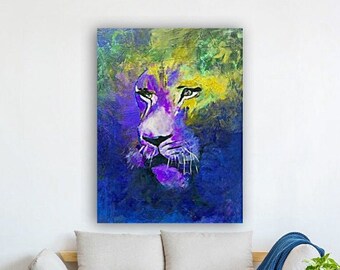 Lion Artwork, Lion Painting, Lion art print on Canvas, Lion Wall Art, Animal Canvas, Abstract Wall Art, Lion Decor, Original Art