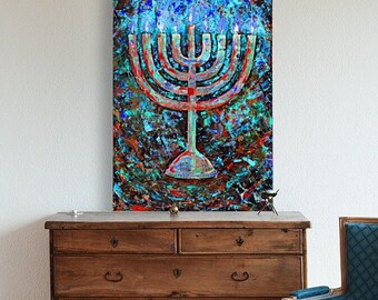Hanukkah Gift, Menorag Painting, Happy Modern Jewish Art, Hanukkah gift, Contemporary Israeli Art, Jewish gift, JUDAICA