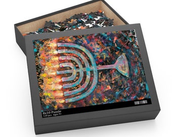 Quebra-cabeça Hannukah Menorah Pintura | Menorá de Hanukkah | Presente de Hanucá | Jogo Hanukkah | Menorá Moderna | Pião de Hanukkah