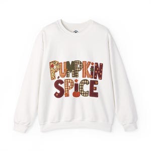 Faux mix and match patchwork Pumpkin Spice Lettering Sweatshirt | Fall Autumn Cozy