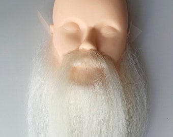 Fake realistic white beard with mustache, old man costume accessory, Santa Claus beard