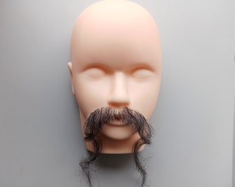 Fake realistic gray long mustache, accessory for theatre performances