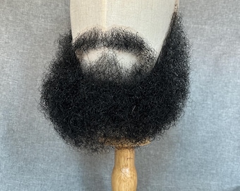 Fake realistic black beard from natural hair, handmade facial accessory