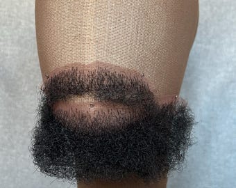 Fake realistic black man beard from natural hair, handmade facial accessory #18