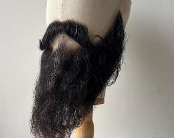Fake realistic black beard with mustache, 100% natural hair handmade costume accessory
