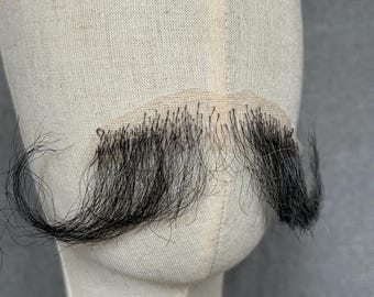 Realistic false black and white mustache, full handmade accessory for theater