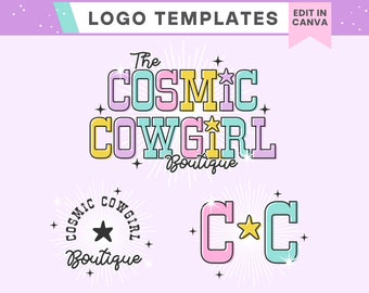 Cosmic Retro Western Logo Design Templates - Customizable Rainbow Logo Design Instant Download