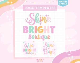 Pastel Rainbow Logo Design Templates - Customizable Rainbow Logo Design Instant Download