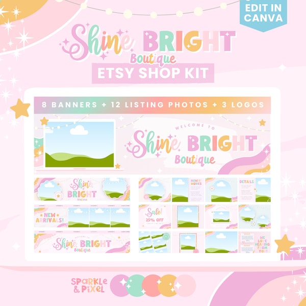 Rainbow Etsy Shop Kit Templates - Instant Access Easy to Edit Banners, Logos, Listing Photos