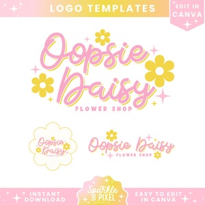 Modelli di design del logo Daisy carino - Download immediato del design del logo colorato personalizzabile