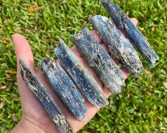 ONE Super Gemmy Raw Blue Kyanite with Black Mica Crystal Specimen from Zambia