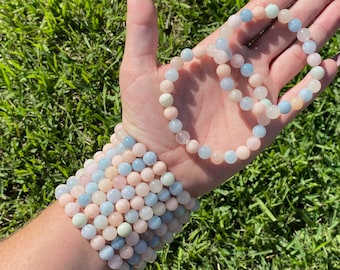 ONE All Natural 8mm 7.5&quot; Morganite Crystal Stretch Bracelet