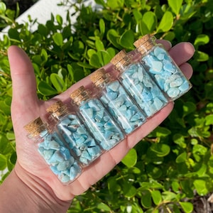 ONE Larimar Crystal Tumbles in Cork Jar, Jar of Larimar Crystal Tumbles