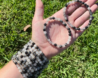 ONE All Natural 7mm 7.5&quot; Tourmalinated Quartz Crystal Bracelet