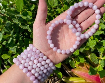 ONE All Natural 8mm 7.5&quot; Kunzite Crystal Stretch Bracelet, Healing Crystal Bracelet