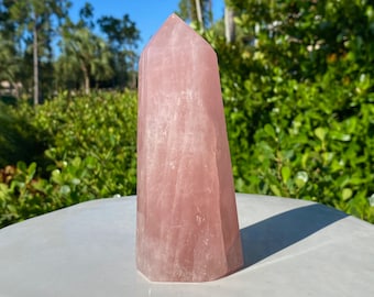 6" Polished Rose Quartz Crystal Tower from Mozambique