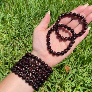 ONE All Natural 8mm 7.5&quot; Red Garnet Stretch Bracelet, Crystal Healing Bracelet