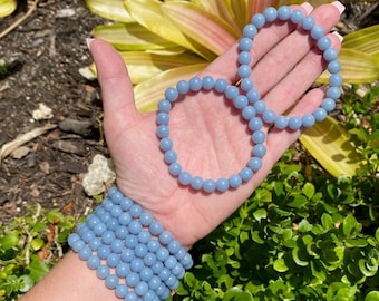 ONE All Natural 8mm 7.5" Angelite Crystal Stretch Bracelet