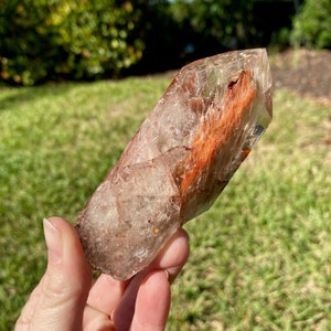 Amphibole Quartz Point with Rainbow Inclusions from Corinto, Brazil