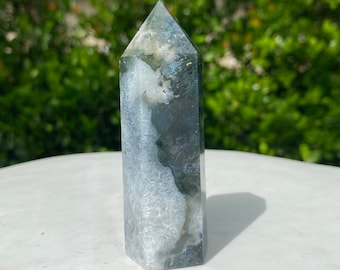 3.5" Moss Agate Tower, Moss Agate Crystal Point