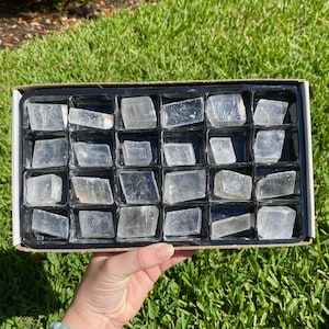 ONE Small Polished Clear Optical Calcite Cubes with Rainbow Inclusions