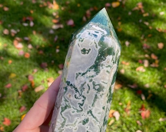 5.5" All Natural Polished Moss Agate Tower From Indonesia