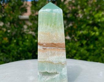 4" Caribbean Blue Calcite Tower, Carribean Calcite Obelisk, Pistachio Calcite Crystal, Honey Calcite Tower, Carribean Calcite Point