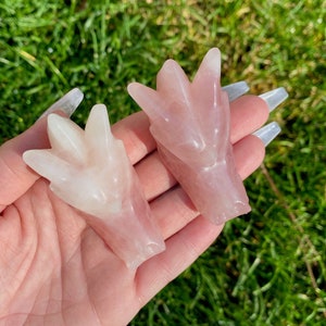 2&quot; Hand Carved Polished Rose Quartz Crystal Dragon Head