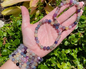 ONE All Natural 8mm 7.5" Rainbow Fluorite Crystal Stretch Bracelet