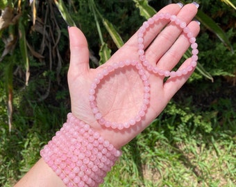 ONE All Natural 6mm 7.5" Rose Quartz Crystal Stretch Bracelet
