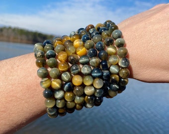 ONE All Natural high Grade 8mm 7.5" Galaxy Tiger's Eye Crystal Stretch Bracelet