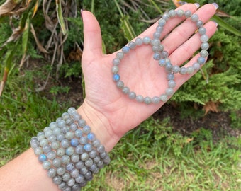 ONE All Natural 8mm 7.5" Sunset Labradorite Crystal Stretch Bracelet