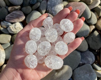 ONE 1'-1.5" Polished Fire & Ice Quartz Crystal Tumble, Cracked Quartz Crystal Tumble