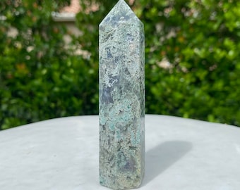 4.25" Moss Agate Tower, Moss Agate Crystal Point