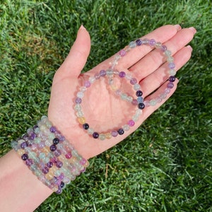 ONE All Natural 6mm 7.5” Rainbow Fluorite Crystal Stretch Bracelet