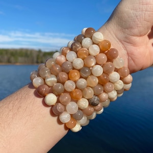 ONE All Natural 10mm 7.5&quot; Multi-Color Moonstone Crystal Stretch Bracelet