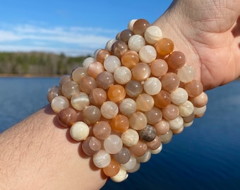 ONE All Natural 10mm 7.5" Multi-Color Moonstone Crystal Stretch Bracelet