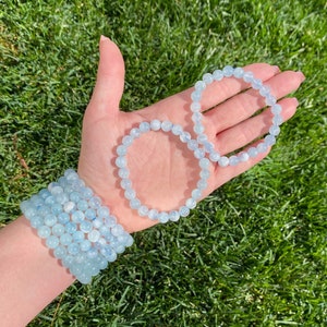ONE All Natural 8mm 7.5” Aquamarine Crystal Stretch Bracelet