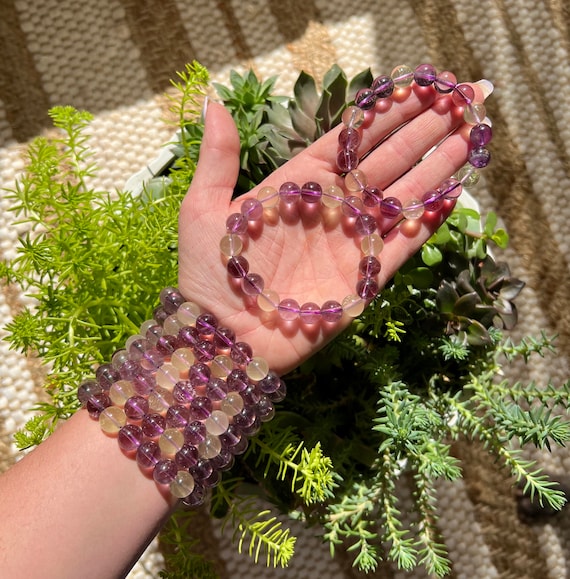 ONE All Natural 10mm 7.5” Ametrine Crystal Stretch Bracelet, Amethyst and Citrine Crystal Stretch Bracelet
