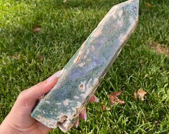 2.5lb Polished Moss Agate Tower from Indonesia