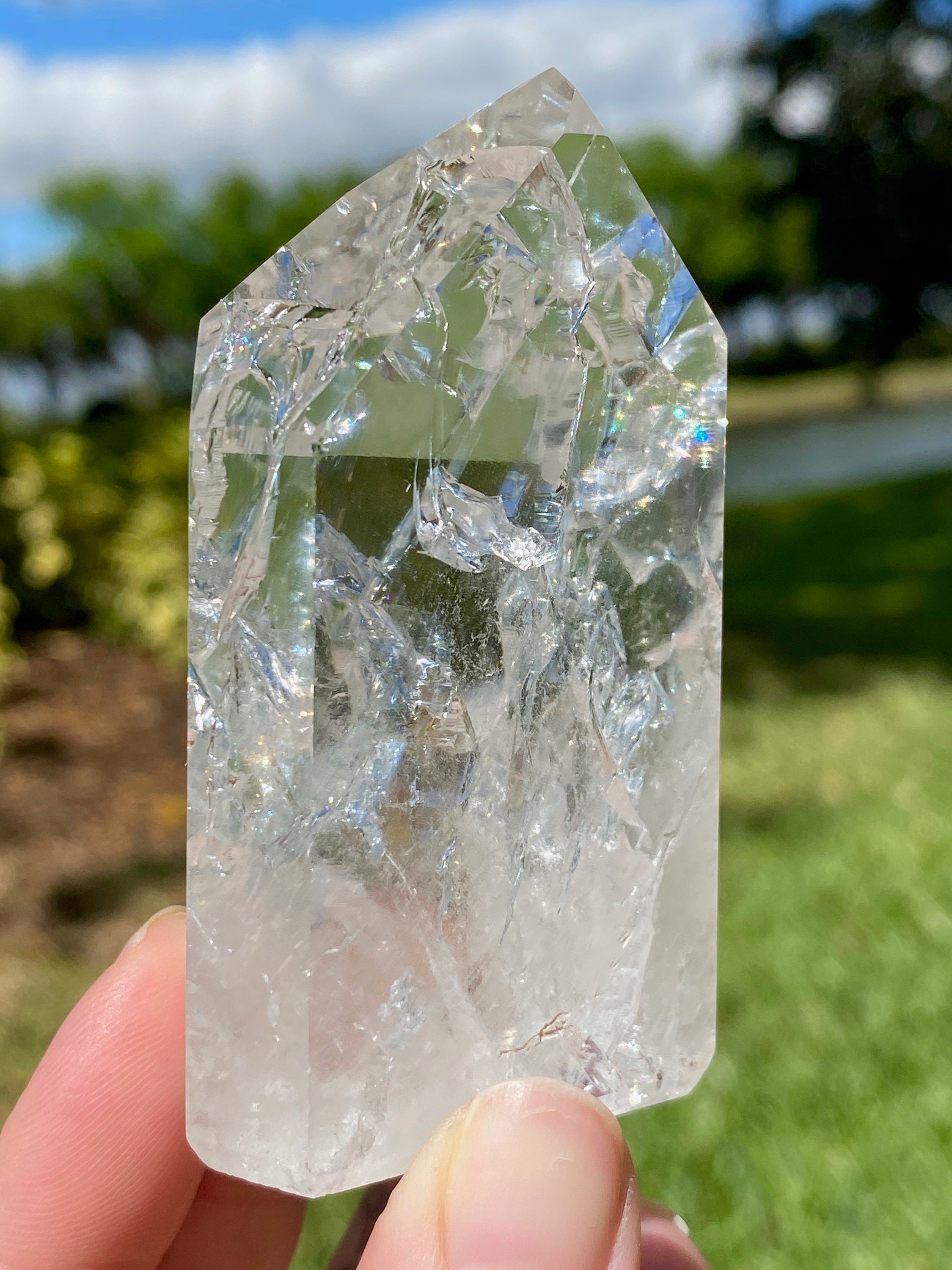 Fire & Ice Clear Quartz Crystal Point Cracked Quartz Point Etsy