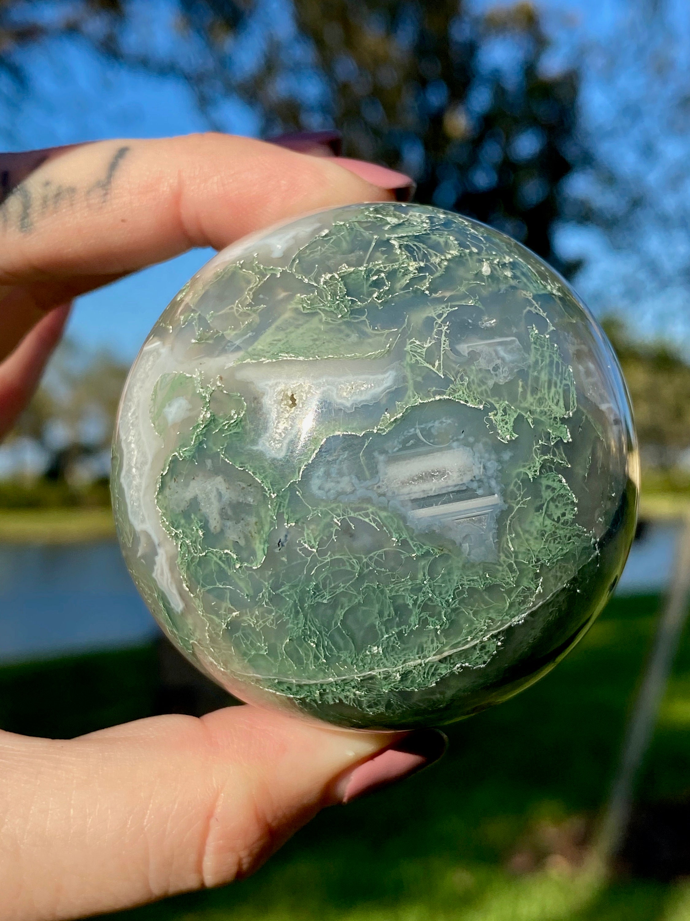 2.25 Polished Moss Agate Sphere | Etsy