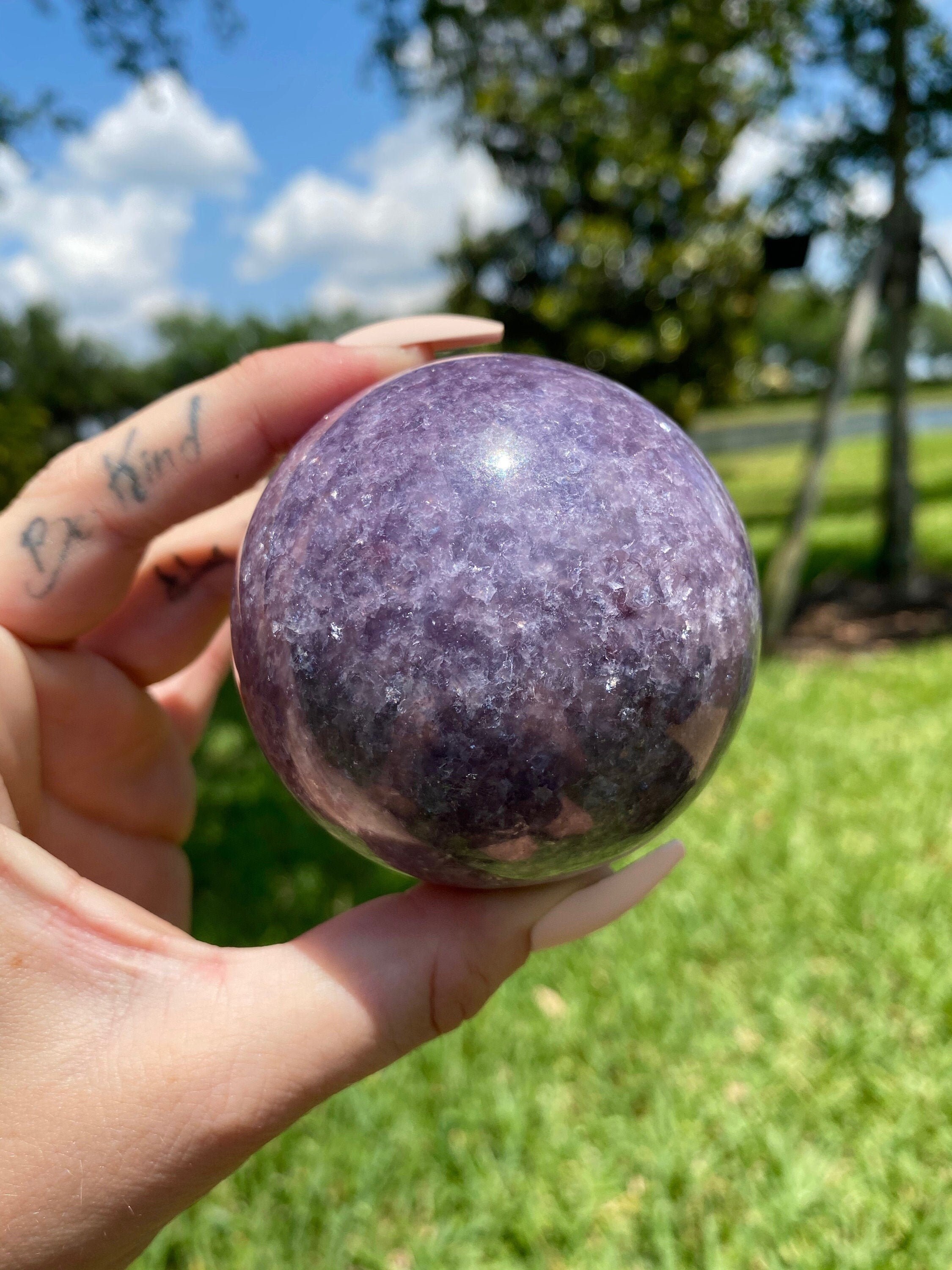 3” Top Quality Polished Gem Purple Lepidolite Crystal Sphere (Stand Included)