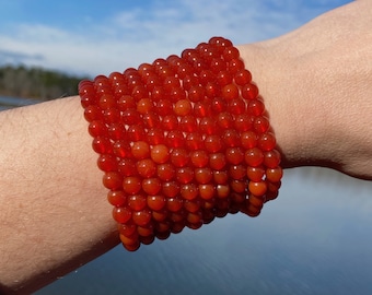 ONE All Natural 6mm 7.5" Carnelian Crystal Stretch Bracelet